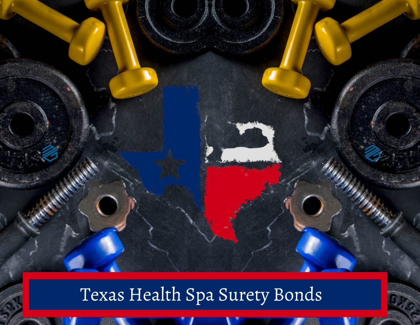 Texas Health Spa Bonds - The shows workout equipment with the state of Texas in the middle. A text box reads, "Texas Health Spa Bonds".
